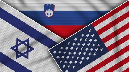 Slovenia United States of America Israel Flags Together Fabric Texture Effect Illustration