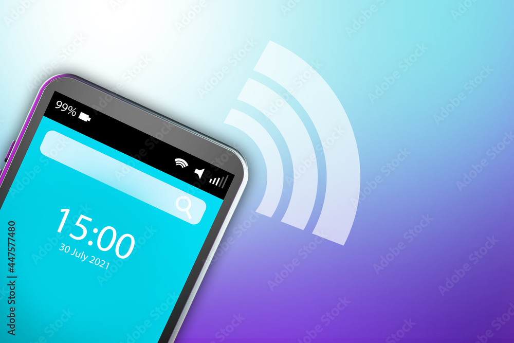 Poster wifi on phone concept. data transfer from phone. wifi symbol near smartphone screen. metaphor wifi d