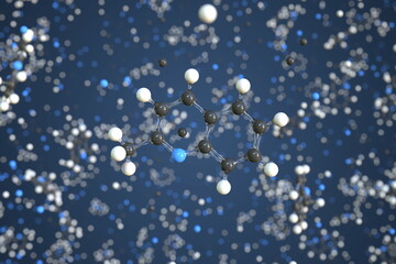Quinaldine molecule made with balls, conceptual molecular model. Chemical 3d rendering