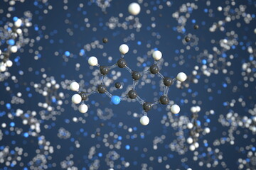 Quinaldine molecule made with balls, conceptual molecular model. Chemical 3d rendering