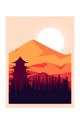 T-shirt mountain temples and natural forests