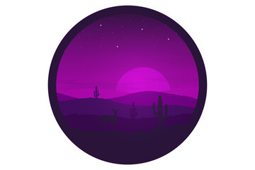 Fototapeta na wymiar T-shirt natural desert deer at night color purple and black