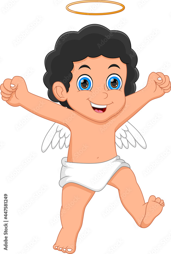 Wall mural little angel cartoon on white background