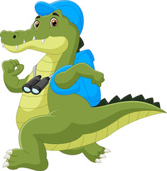 cartoon baby crocodile adventure on white background