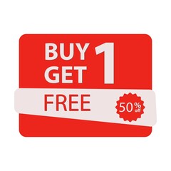 Buy one get one free,  banner design template, vector illustration, discount app icon, sale tag