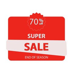 Super sale banner template design.  Sale offer price sign. Vector illustration. Discount 70%