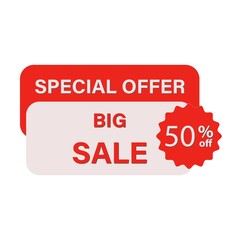 Special offer big sale banner template design. Sale offer price sign. Vector illustration. Discount 50%