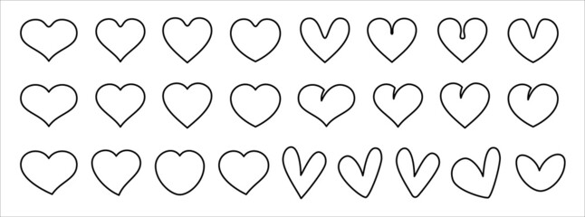 Heart love valentine vector illustration icon set. Black color. Outline thin stroke. Template for sticker cutting