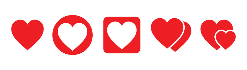 Heart love valentine vector illustration icon set. Red color.