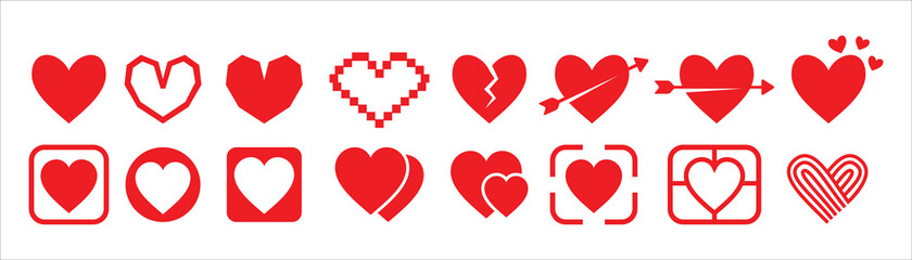 Heart love vector illustration icon set. Heart love logo. Heart beat diagram graphic. Red color.
