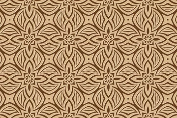 Foto auf Glas 3D volumetric convex embossed geometric beige pattern on a brown background. Ethnic decorative oriental, Asian, Indian motives with handmade elements for design and decoration. ©  swetazwet