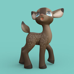 3D Rendering of an Isolated Funny Cartoon Deer