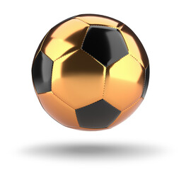 golden soccer ball isolated on white background. 3d rendering