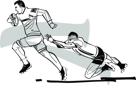 The Vector Sketch Of The Running Rugby Players 