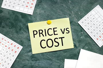 PRICE VS COST. text on chalk board. black font