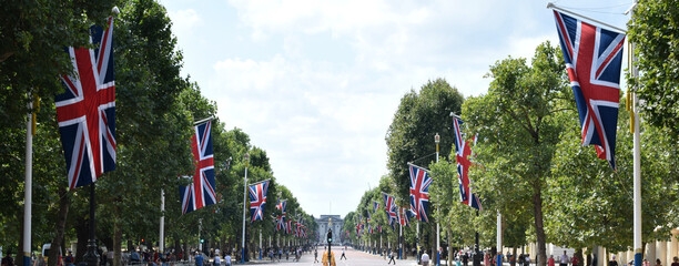 Union Jack Flags Lining The Mall in Westminster, London