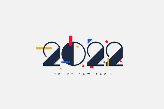Happy new year 2022 with colorful number decorated.