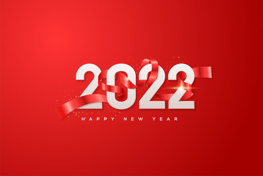 Happy new year 2022 with ribbon numbers illustration.