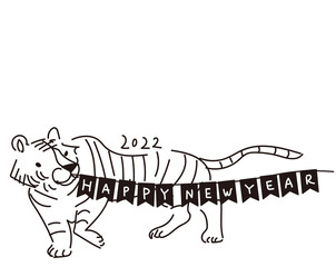 2022年賀ハガキデザイン寅モノクロイラスト