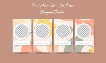 Social media stories template in grid puzzle style with one line art background