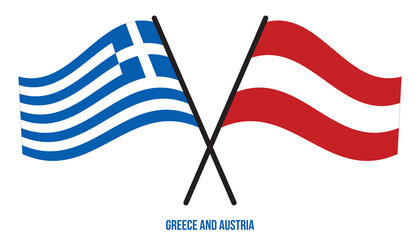 Greece and Austria Flags Crossed And Waving Flat Style. Official Proportion. Correct Colors.