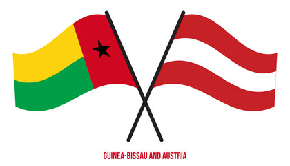 Guinea-Bissau and Austria Flags Crossed And Waving Flat Style. Official Proportion. Correct Colors.