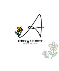 Simple and beauty initial logo letter A line style combining with sunflower and two green leaf