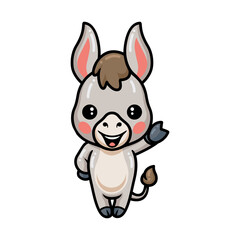 Cute baby donkey cartoon waving hand