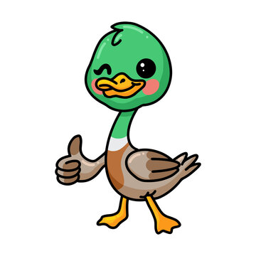 Cute little duck cartoon giving thumb up