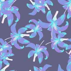 Indigo Seamless Background. Blue Pattern Plant. Cobalt Tropical Texture. Azure Flower Foliage. Navy Floral Textile. Flora Art. Spring Botanical. Garden Leaves