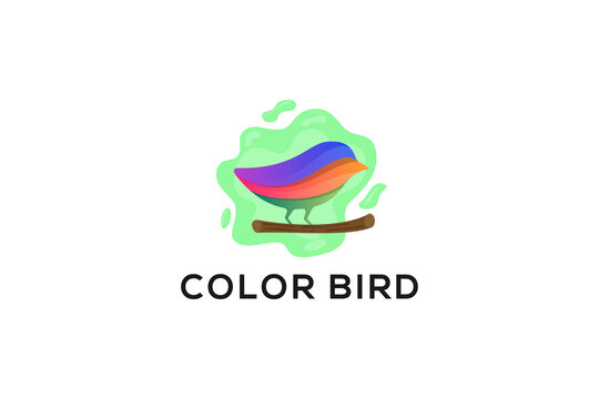 standing Bird on branch Abstract Logo design vector template. Colorful Dove creative Logotype icon. green wave liquid sign template