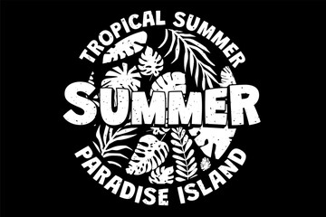 T-shirt tropical summer paradise island leaf retro vintage style - obrazy, fototapety, plakaty