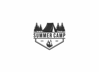 logo camping and adventure with mountains in white background