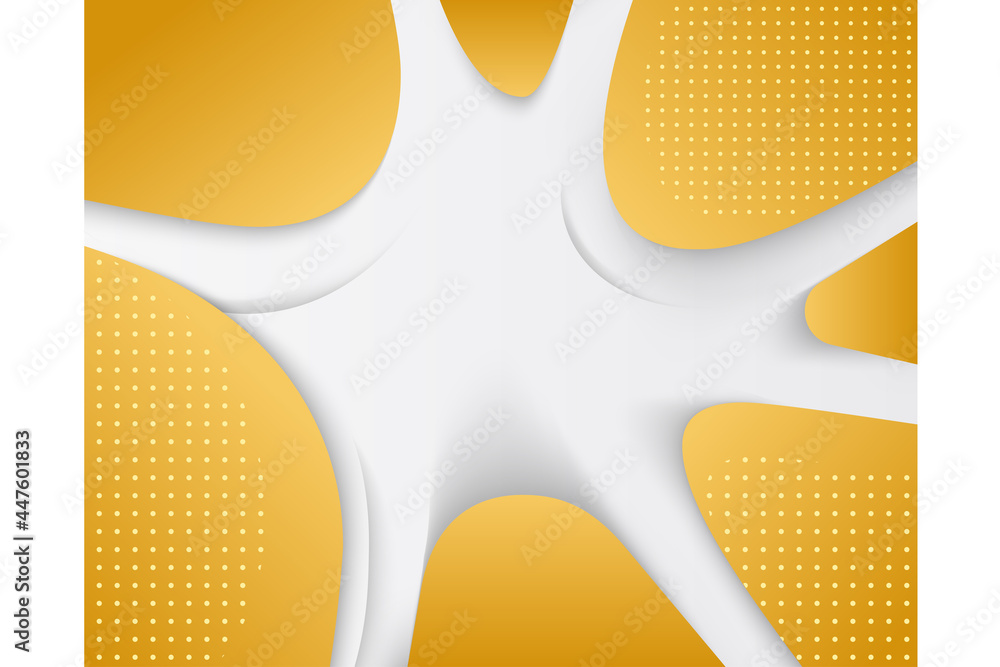 Poster futuristic abstract gold curve gradient, dot vector with memphis on white background, dotted golden 