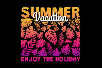T-shirt summer vacation enjoy holiday leaf gradient sunset retro vintage style
