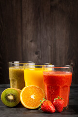 Variety of fruit juices. Fruit smoothies.
