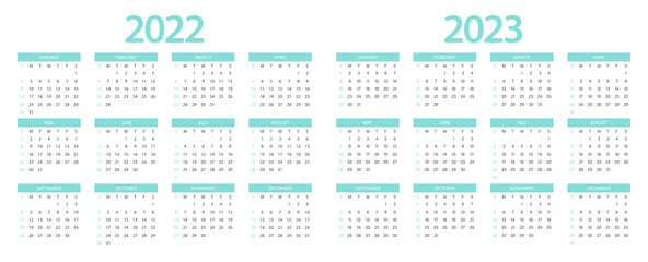 Calendar 2022, calendar 2023 week start Sunday corporate design planner template.