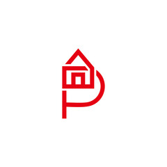 letter p home shape simple geometric line logo vector