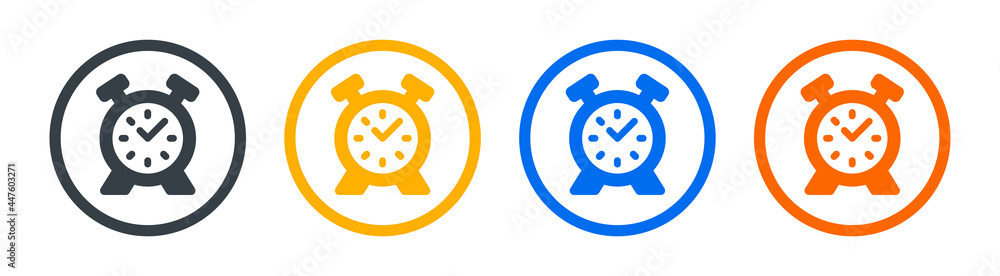 Poster retro alarm clock icon set on circle design. vector illustration