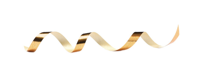 Shiny serpentine streamer isolated on white. Festive decor