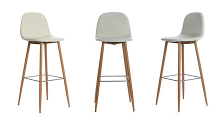 Set with stylish bar stools on white background. Banner design