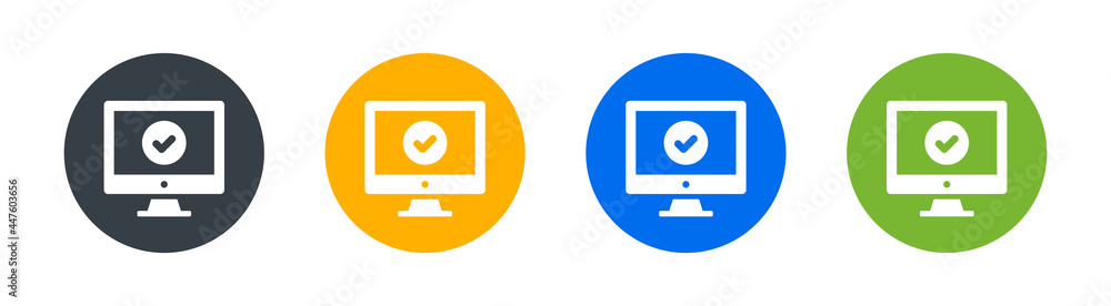 Aufkleber computer check, confirm, approve icon vector set.