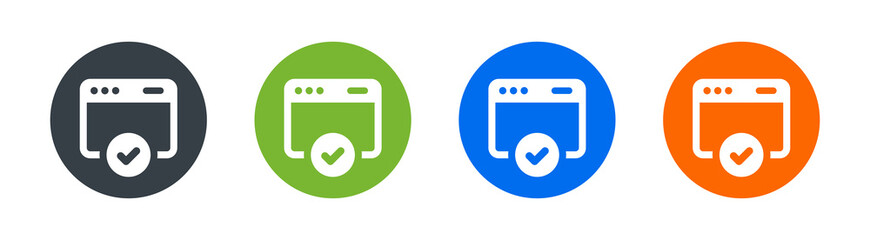 Website, browser approved icon set. Internet verification concept