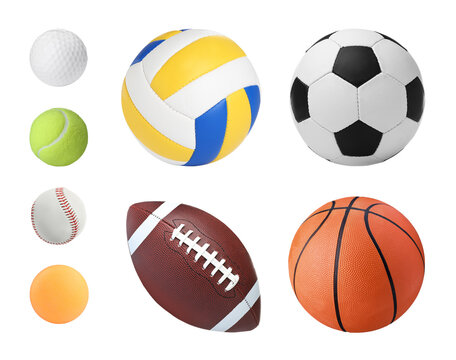 Set with different sport balls on white background
