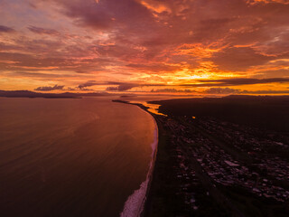 Beautiful aerial view of a magical sunset in the beach of Puntarenas Costa Rica