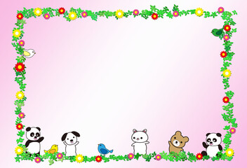 花と動物のフレーム