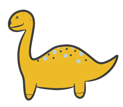Cute dinosaur yellow with spots, cartoon dinosaurs, Scandinavian style, modern flat drawing style, delicate shades, children's poster, print for child, vector illustration