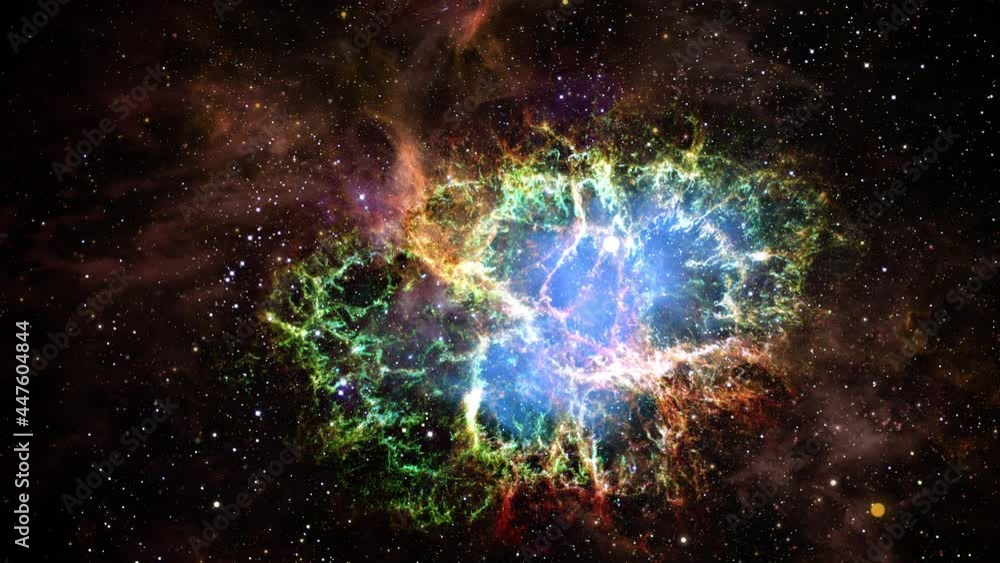 Wall mural abstract 3d digital art flight into the crab nebula pulsar galaxy in the constellation taurus. 4k 3d