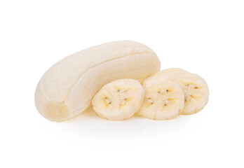 Chopped banana isolated on white background.