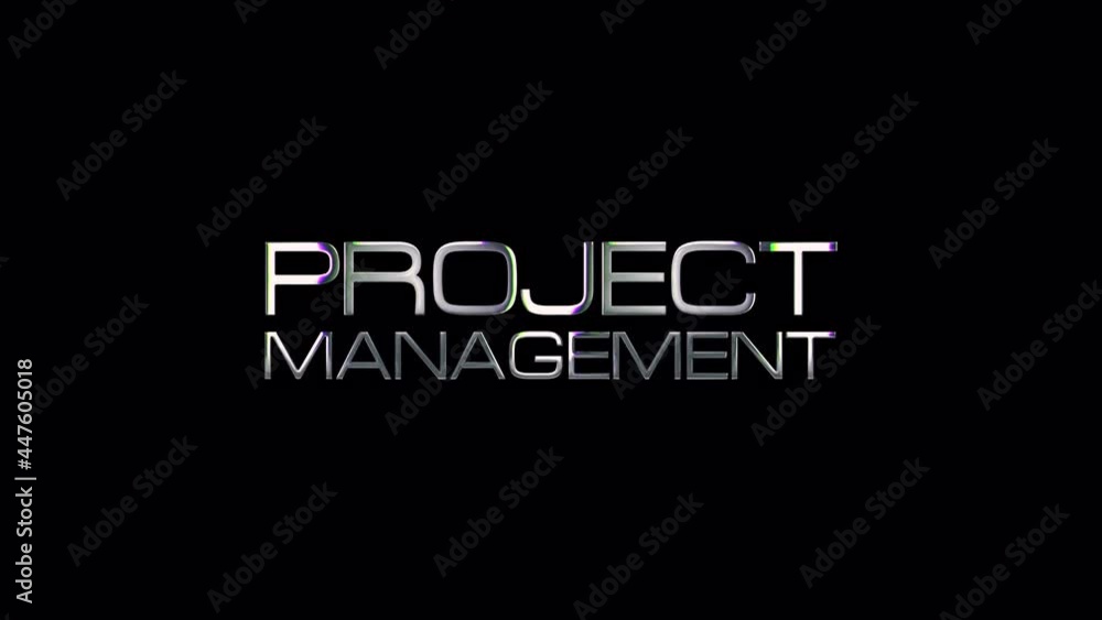 Poster project management glitch text effect with silver light glowing loop animation. 4k 3d isolated quick